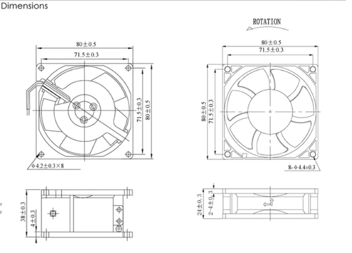DC miniature fans F2E-80B 80mm AC Axial Fans 8cm